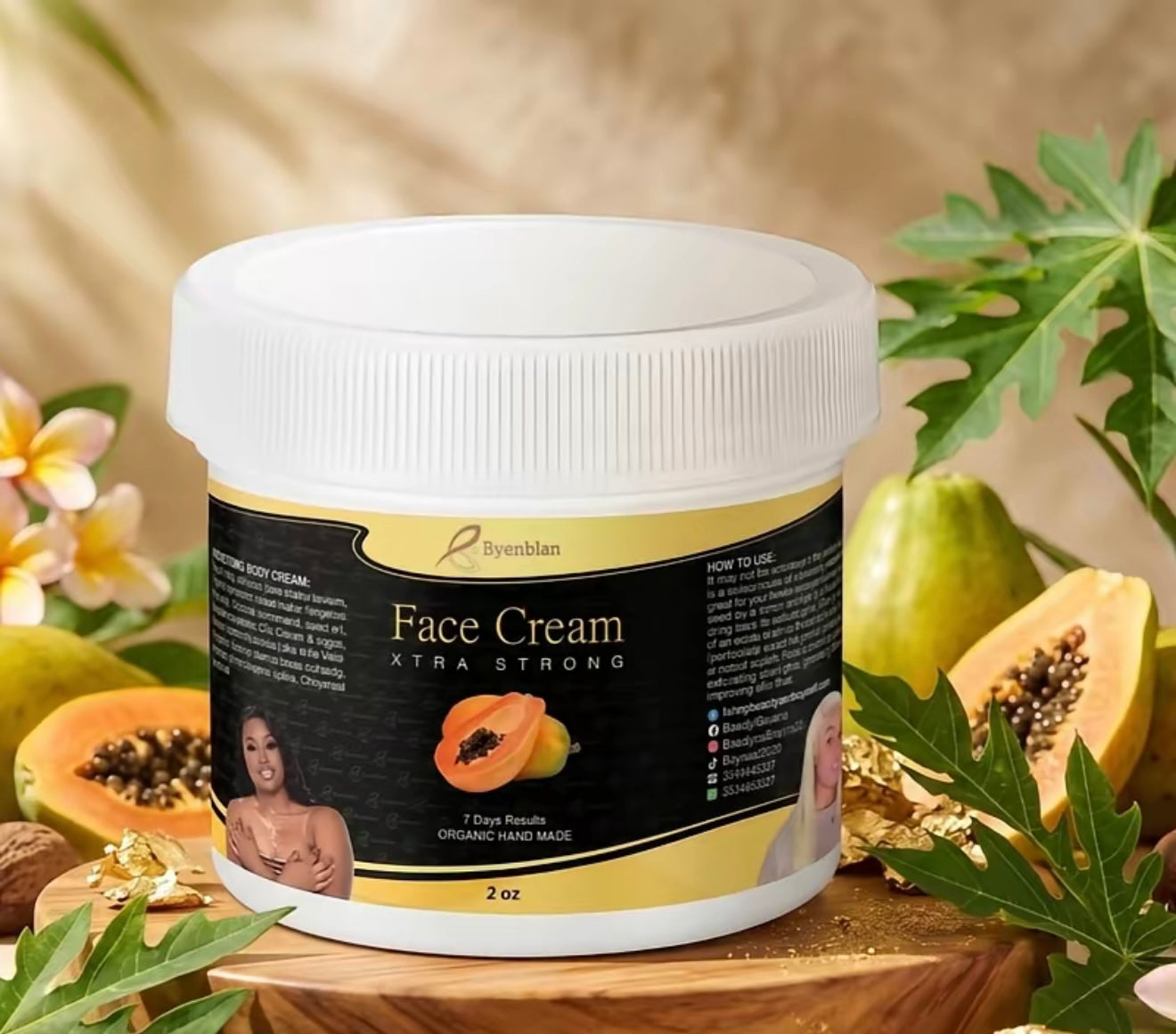 Byenblan Fanm Andeyò Tumeric Face Cream - Natural Skincare for Radiant Skin, Moisturizing and Nourishing Formula, Ideal for Daily Use 2oz